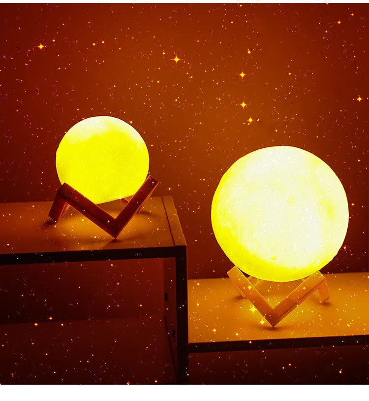 3D printed PVC moon lamp in warm white with stand, 8cm or 12cm LED night light for bedroom decoration