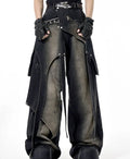 Deconstruction worn jeans for teenagers, cotton denim with zip front, in sizes S M L XL