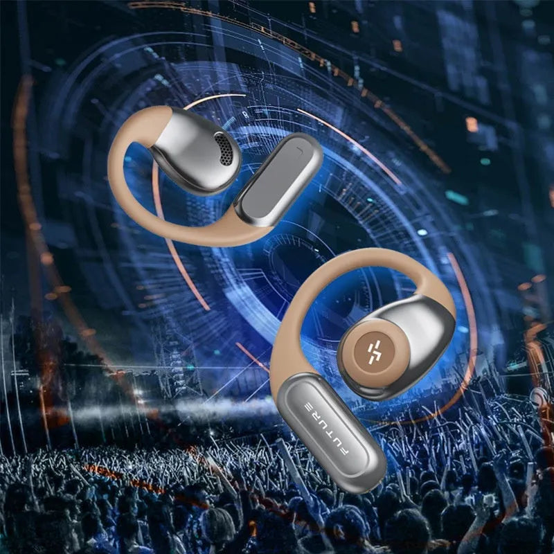 Bluetooth bone conduction headset in ear-hook style, black and gray colour, with charging case