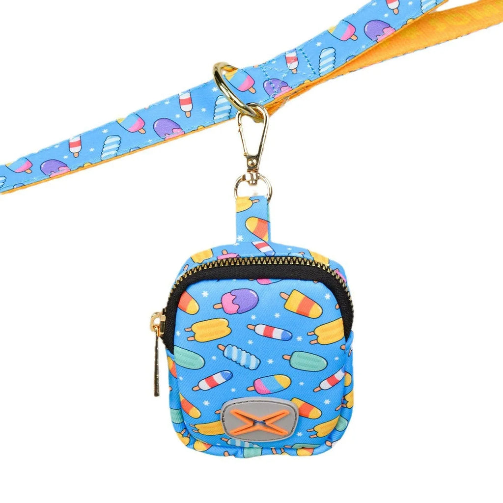 Polyester pet garbage bag dispenser in L size with flat top design in blue ice cream colour