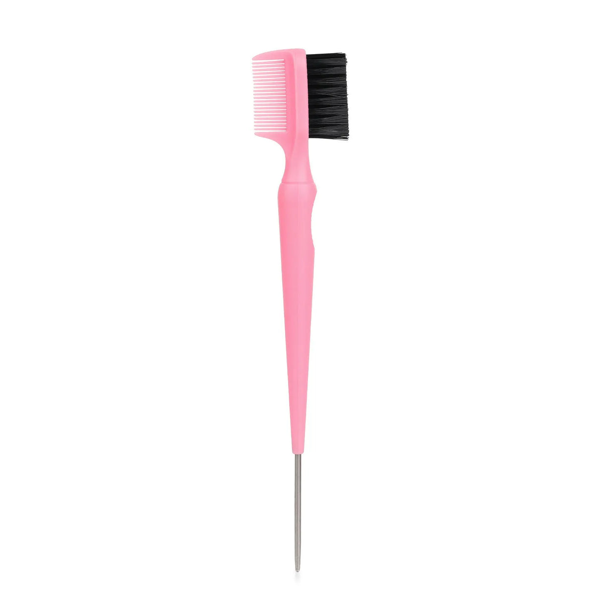 Double-headed steel needle eyebrow brush cleaner with plastic handle in black, pink, and purple colours over 20cm long