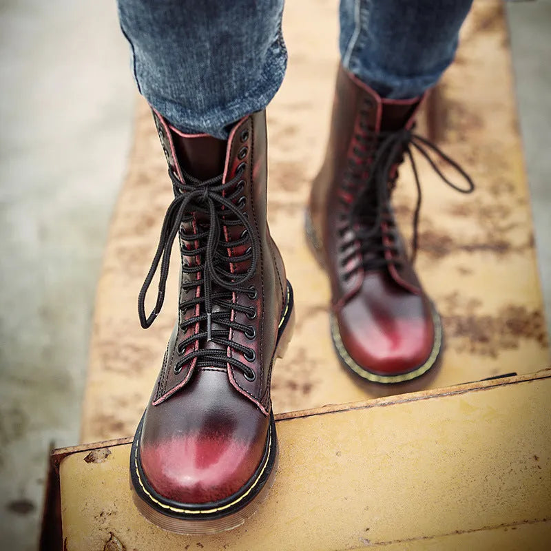 Men's leather lace-up casual shoes in solid colour with round toe and flat heel design