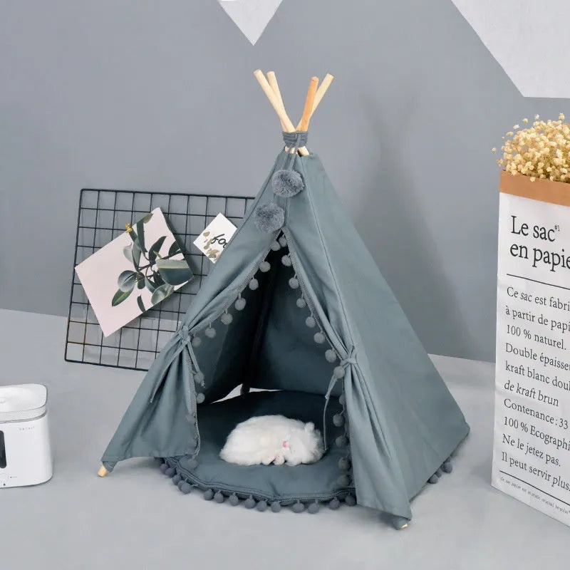 White cloth pet tent bed with pad for cats and dogs, removable and washable, medium or large size