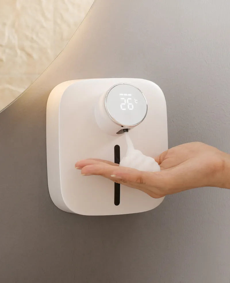 Wall mounted smart sensor soap dispenser with 320mL tank, rechargeable battery, and induction operation