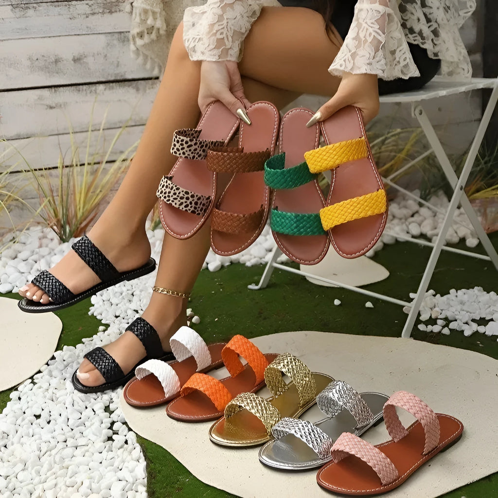 Plus size women's woven beach slipper in a choice of colours with PVC sole and synthetic leather upper.