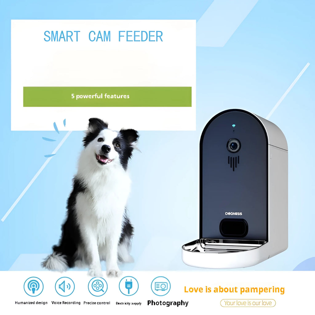 Smart automatic pet feeder with remote monitoring in Barbie pink and ivory white colour.