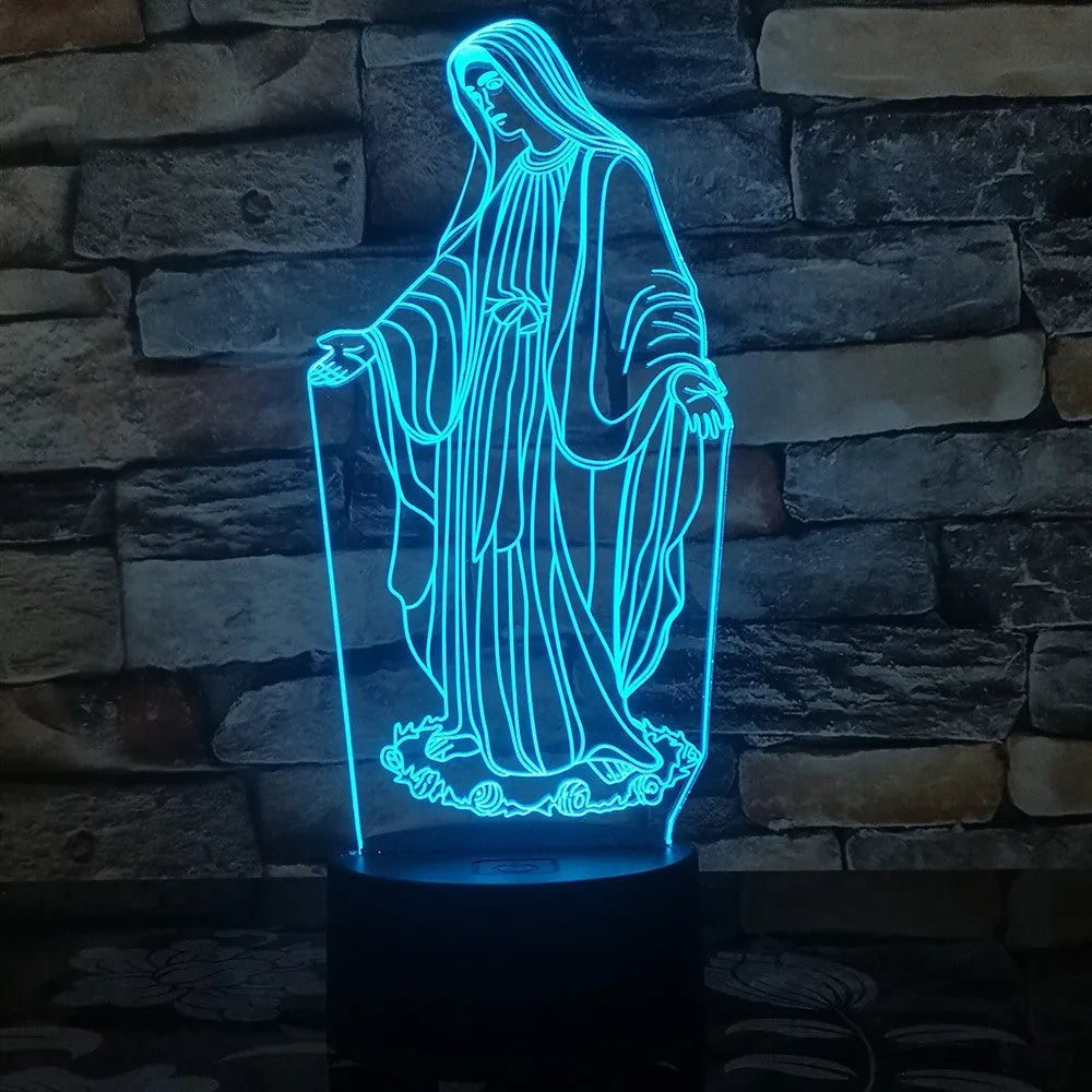 3D LED night light showing colourful dual-ring pattern from laser-engraved acrylic on an ABS base.
