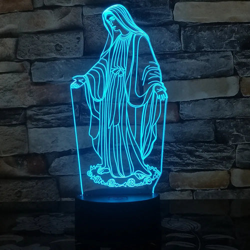 3D LED night light showing colourful dual-ring pattern from laser-engraved acrylic on an ABS base.