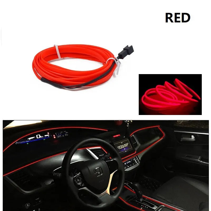 6-metre long USB-powered LED light strip for car interior ambient lighting in various colour options.