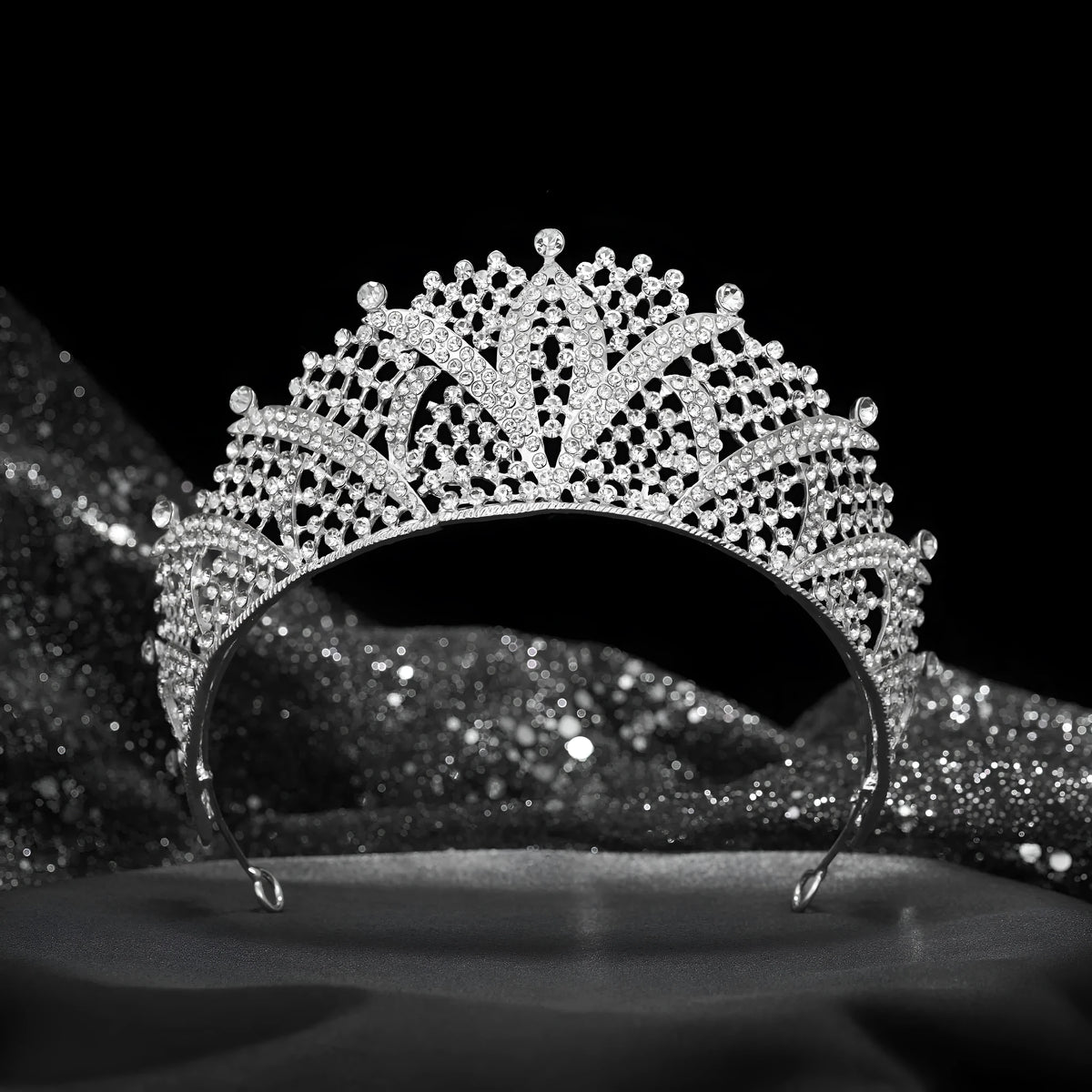 Silver white zircon full diamond alloy crown headband for women on white background