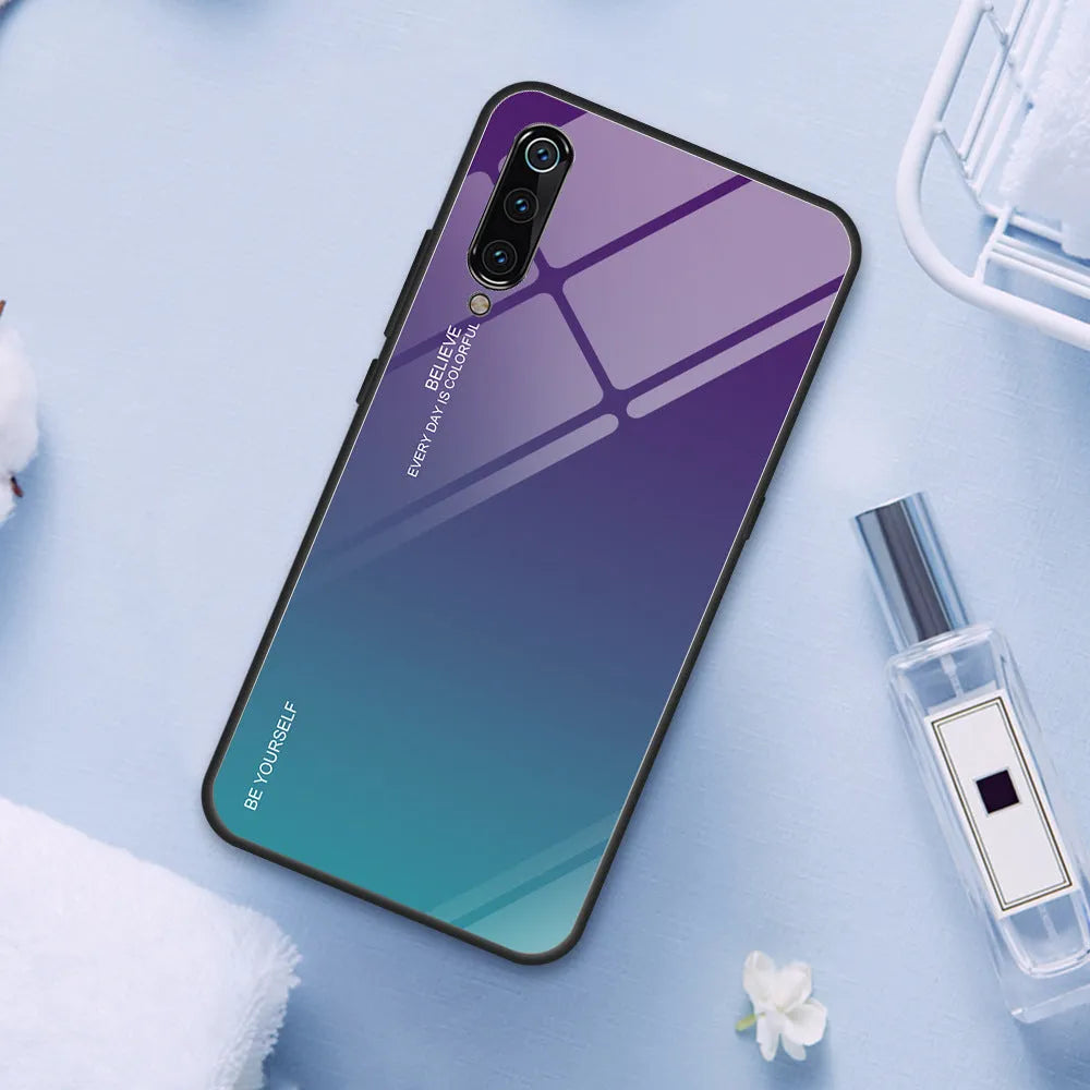 Slim gradient colour phone case with tempered glass back for Redmi smartphones