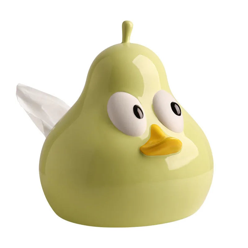 White porcelain ceramic tissue box with cute pear design in green colour option