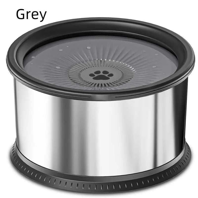 Stainless steel large capacity pet water bowl with non-slip base in black, 2.5L capacity