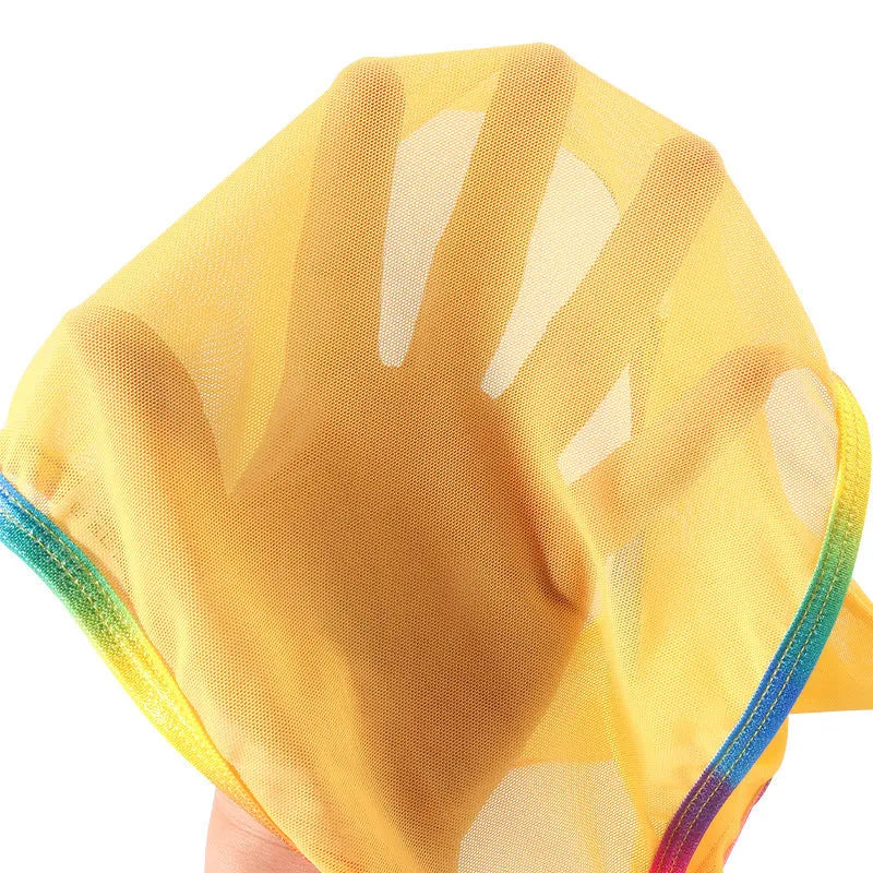 Mesh nylon briefs in six colours showing transparent knitted fabric and briefs style