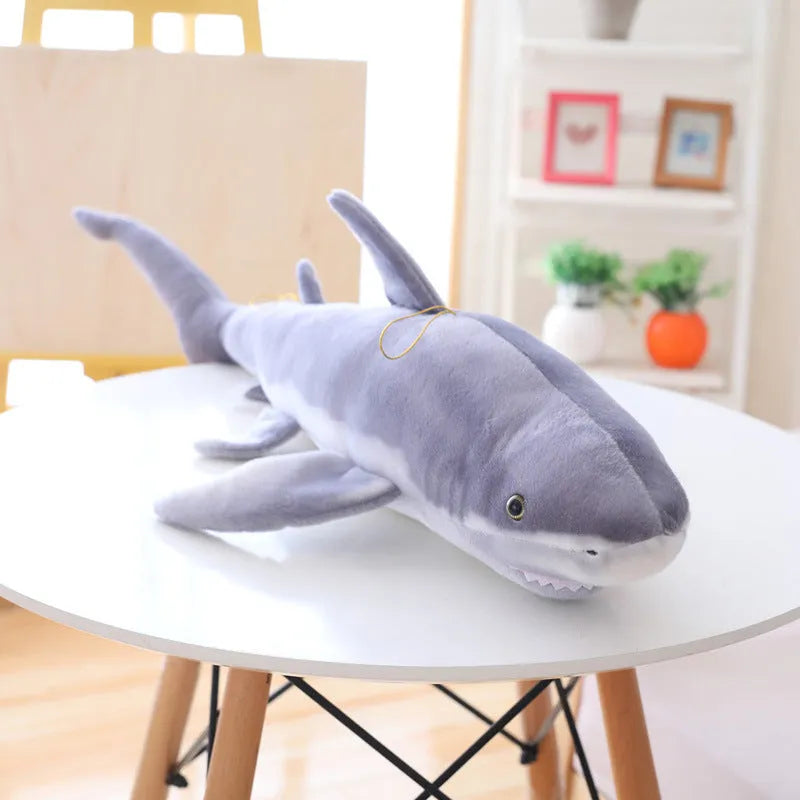 Simulation children's shark plush toy in 60cm height with realistic grey and white colouring