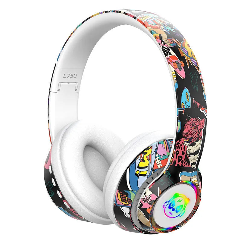 Graffiti wireless Bluetooth headset in black or white with head-mounted design