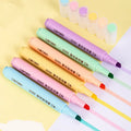 Deli S605 highlighter pens with slanted chisel nibs in assorted colour sets including macaron and crystal tones.
