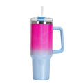 Tall stainless steel vacuum insulation cup in a gradient colour, showing its 27.5cm height and 10cm diameter.