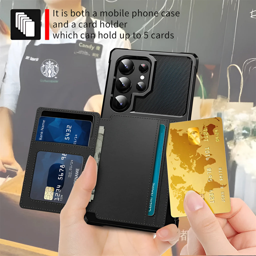Blue TPE phone case with card holder for Samsung S23 Ultra showing card slot on back
