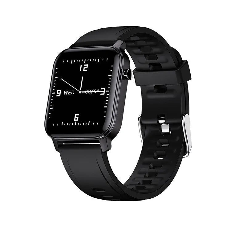 M2 smartwatch with black silicone strap and colour display showing health metrics