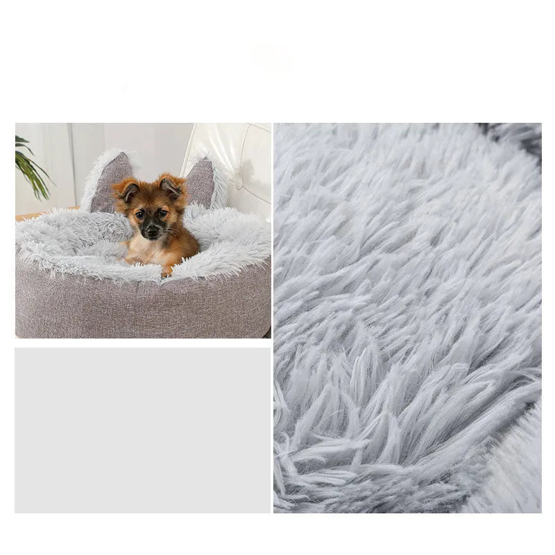 Soft plush faux fur indoor pet bed for cats and dogs, shown in a grey colour.