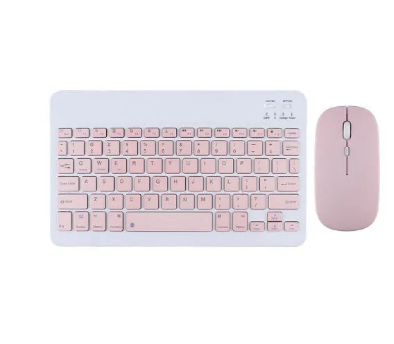 Bluetooth keyboard and rechargeable mouse set for tablet in elegant white on a desk