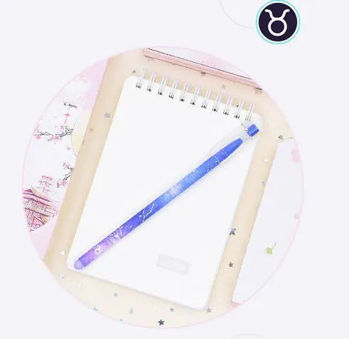 Box containing twelve constellation themed quick-drying gel pens for office use
