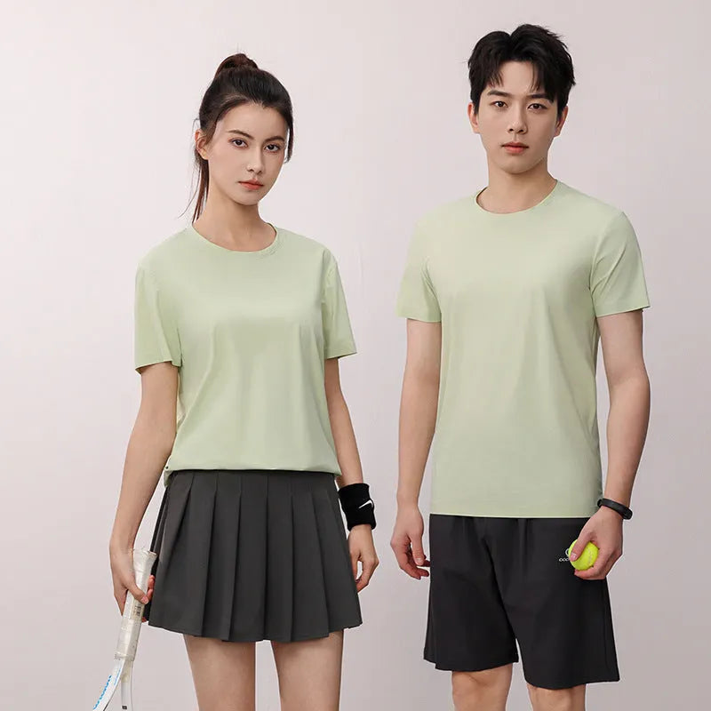 Ice silk quick-drying antibacterial anti-UV short sleeve T-shirt in solid colours with slim fit design