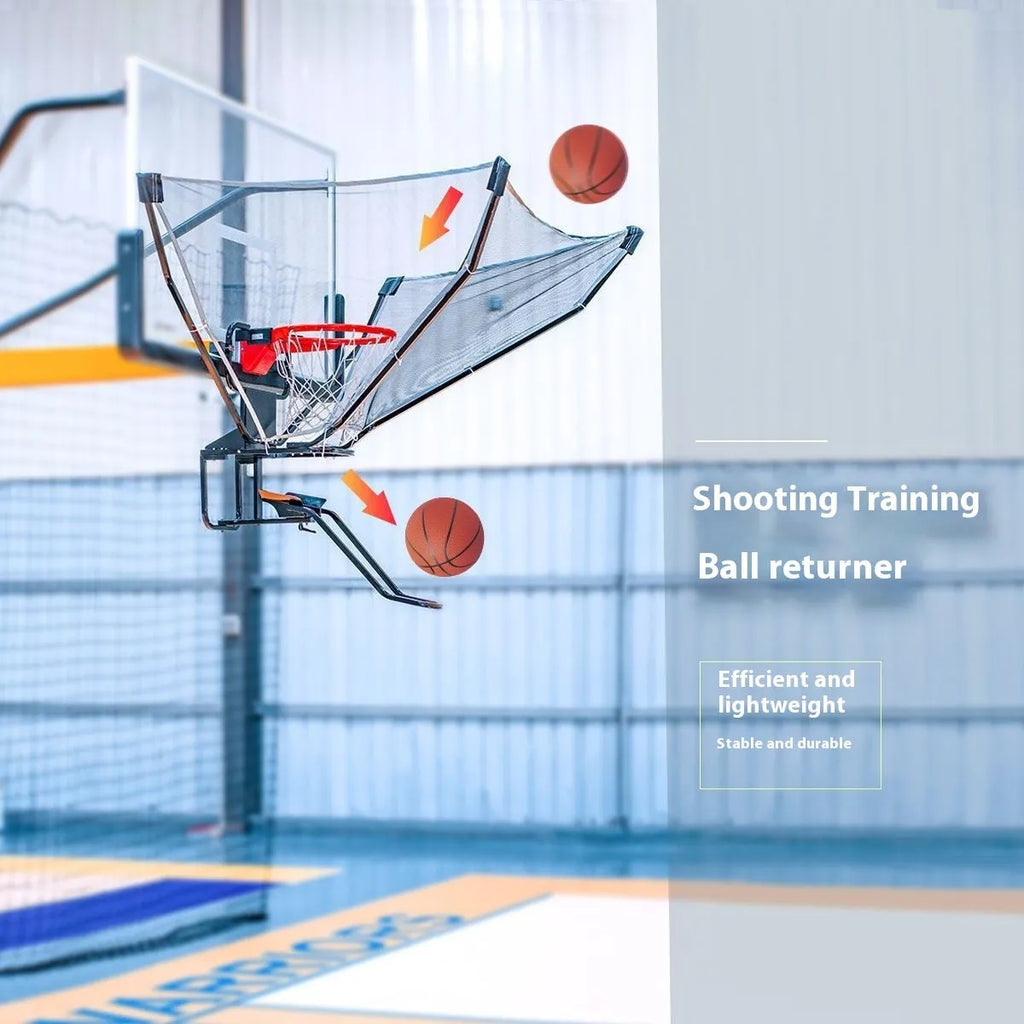 Portable basketball training return device with automatic pitching mechanism and cowhide leather construction