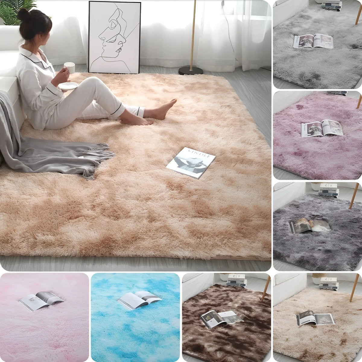 Nordic tie-dye gradient polyester carpet in blue with machine-woven texture, 100x160cm size