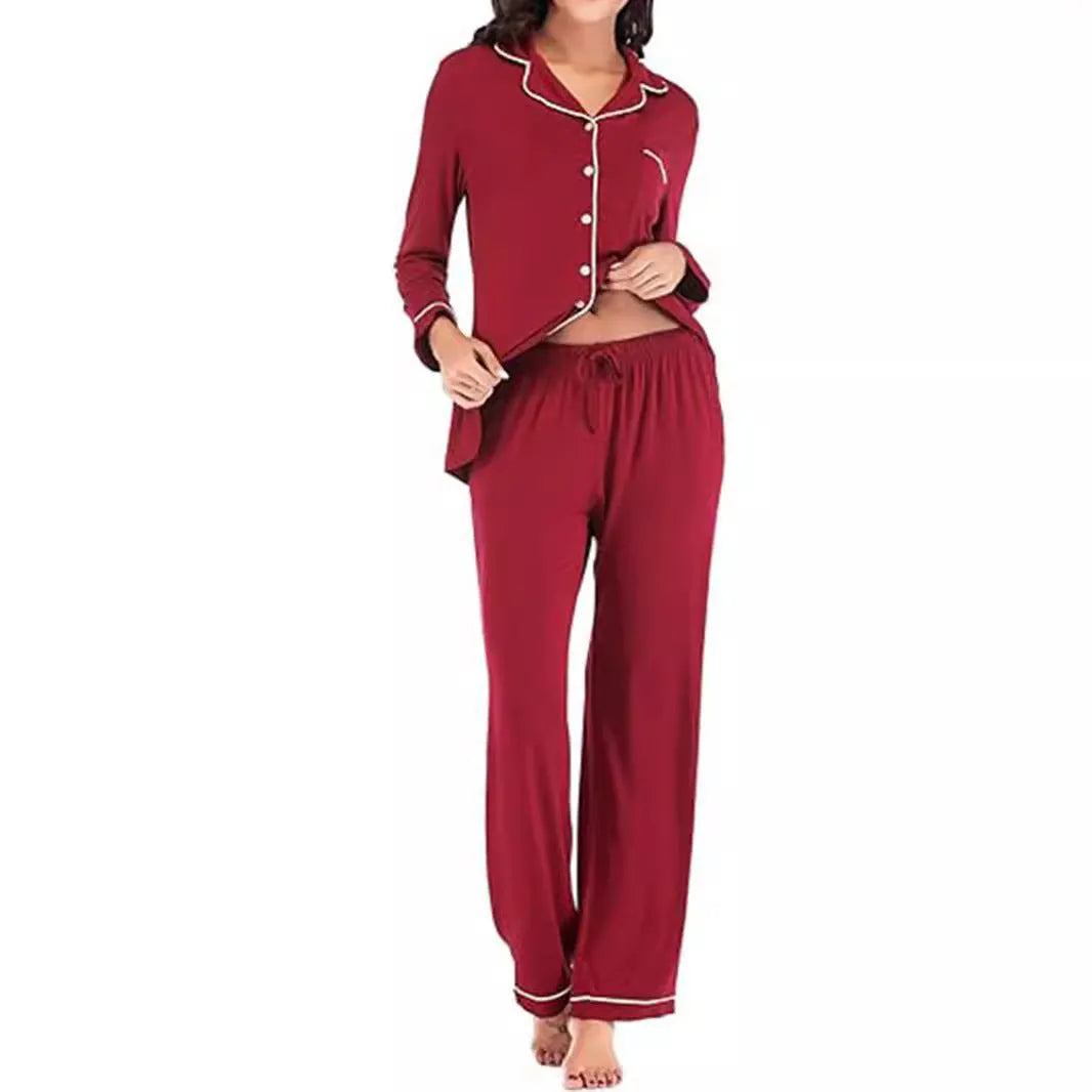 Women's solid colour casual cardigan suit set with button front and pockets in modal fibre blend
