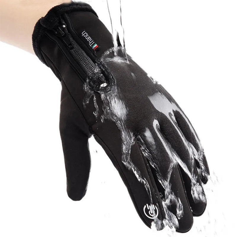 Winter cycling gloves with touchscreen fingertips and non-slip palm in black and grey, unisex sizes M to XXL