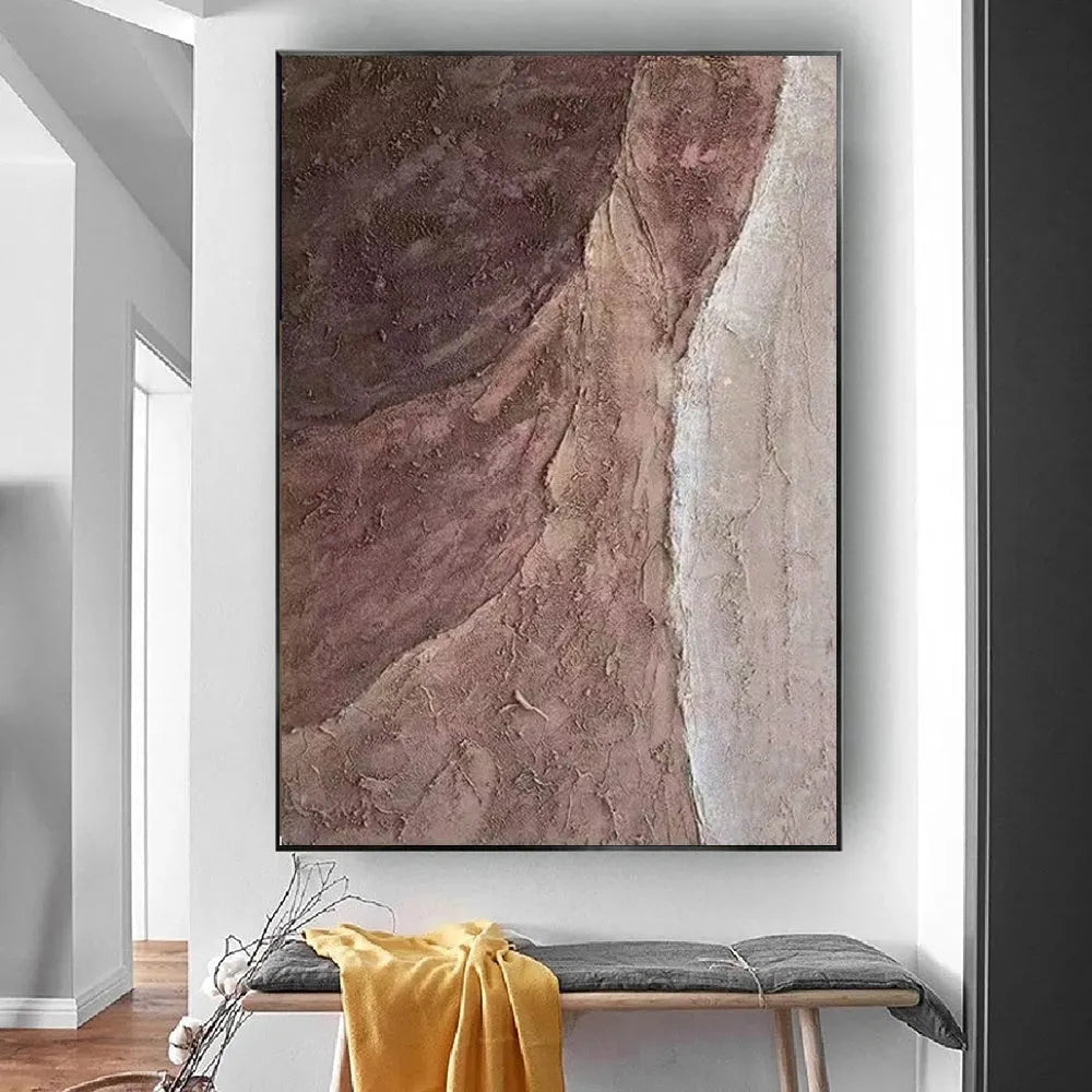 Handmade abstract oil painting on canvas, brown texture, rolled frameless one-panel wall art