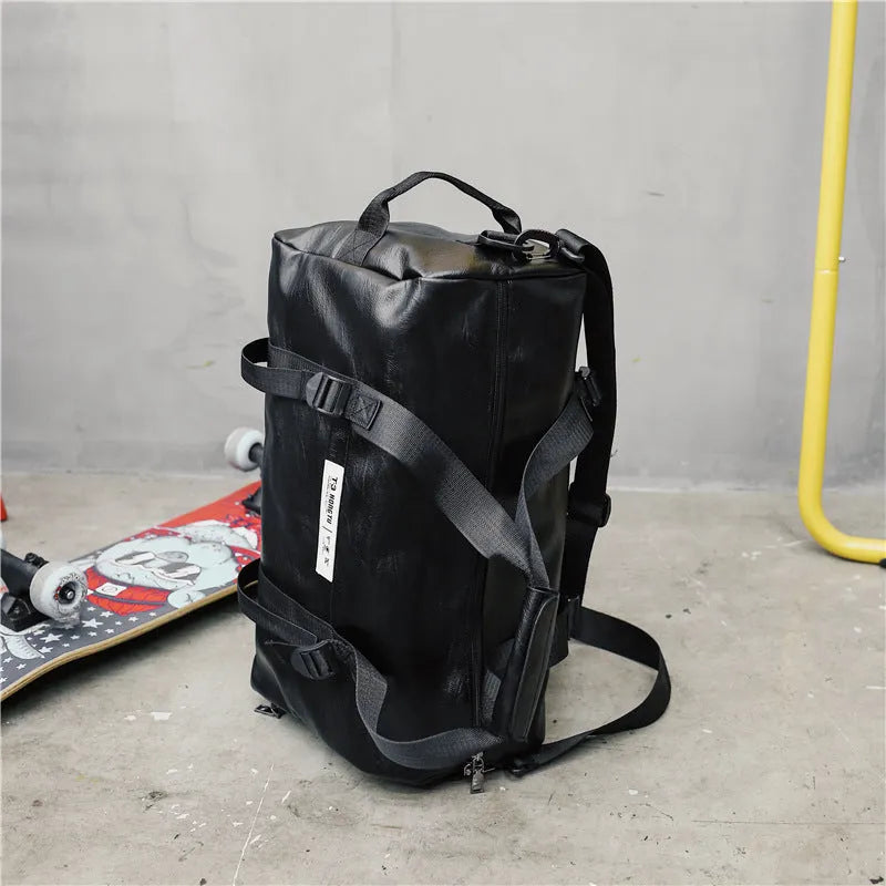 Black fabric portable travel bag shown in large 49cm and small 45cm sizes