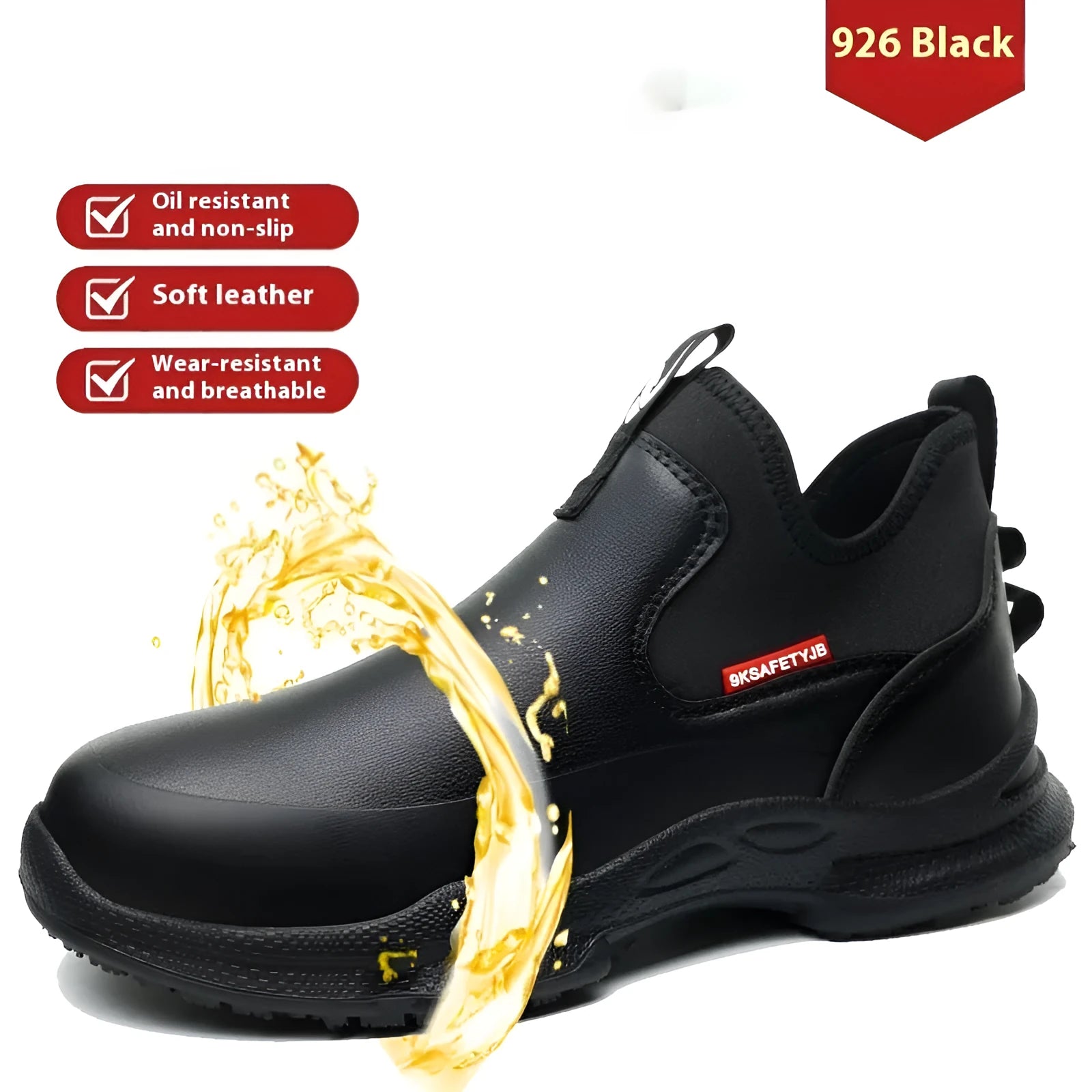 YD-926 black chef work shoes with high-cut microfiber leather upper and rubber soles