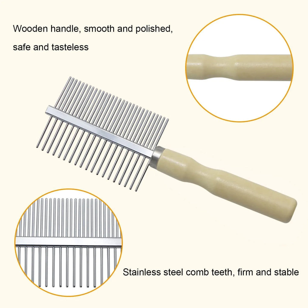 Wooden handle pet grooming comb with round teeth for dogs and cats