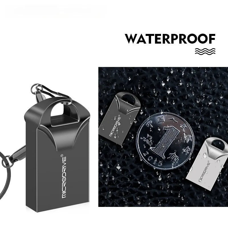Compact black metal USB flash drive on a white background showing its slim 23mm length.