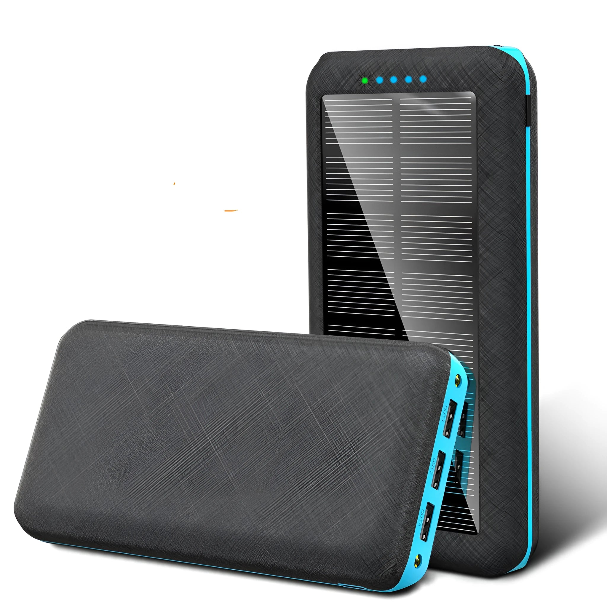 Black wireless charging power bank with three USB ports for iPhone Samsung and Xiaomi phones