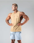 Black short-sleeved round neck men's fitness vest with straight fit on a white background
