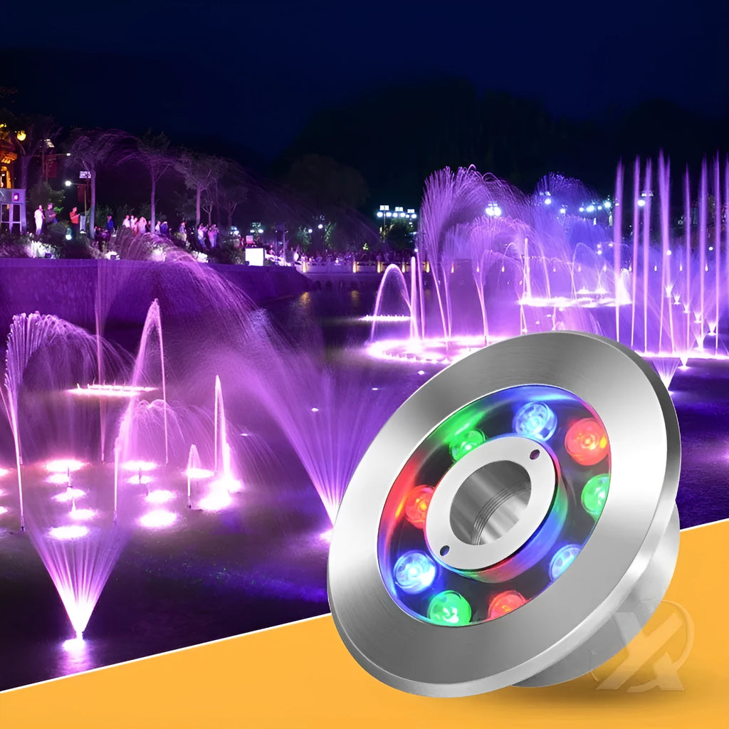 Aluminium alloy outdoor underwater garden lamp showing adjustable colour temperature and RGB lighting options