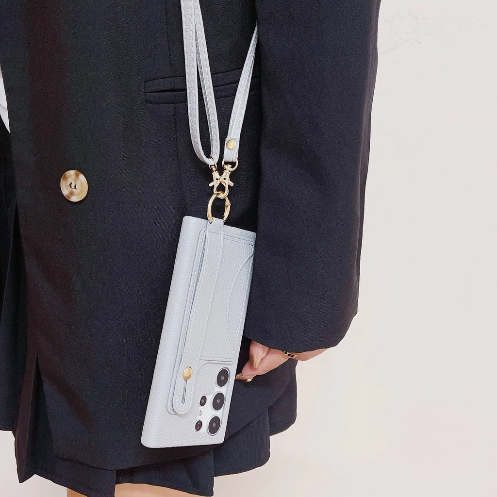 Card holder phone case with frosted finish and mirror detail in light khaki colour
