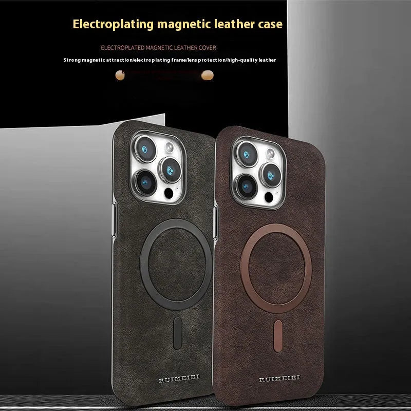 Electroplating half-pack external magnetic ring mobile phone protective cover in Dark Gray