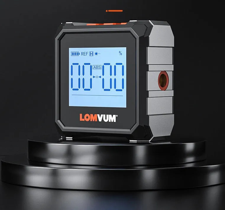 Digital laser infrared inclinometer tool with alloy casing and a display showing measurements.