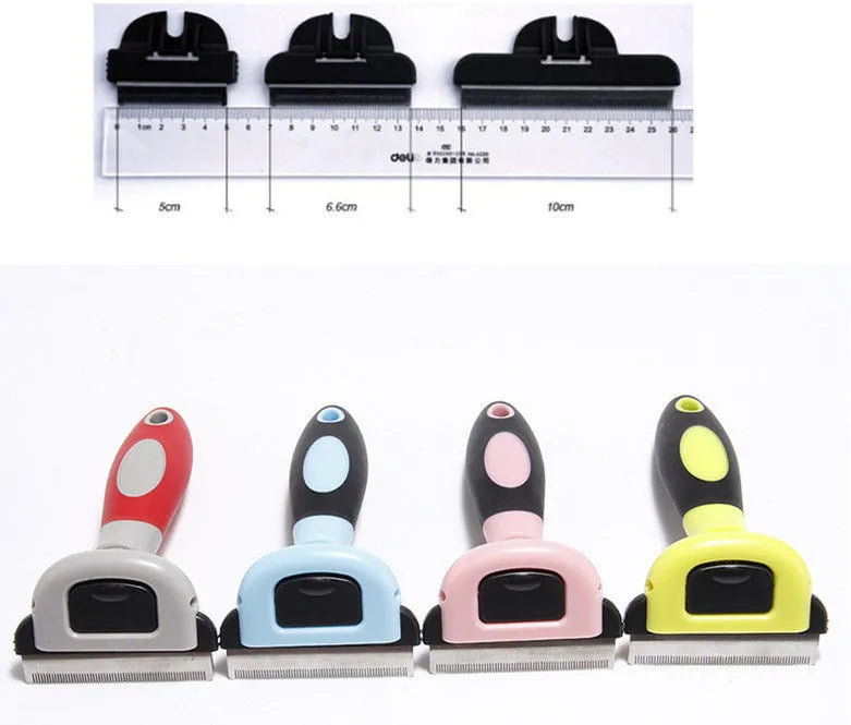 Removable ABS pet hair removal comb for long straight-haired dogs, available in blue or pink