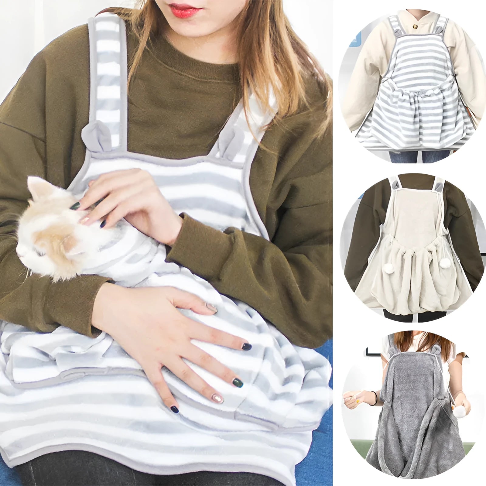 Pets apron in coral fleece with inner bag, non-stick and anti-grab for cats and small dogs 1-7kg
