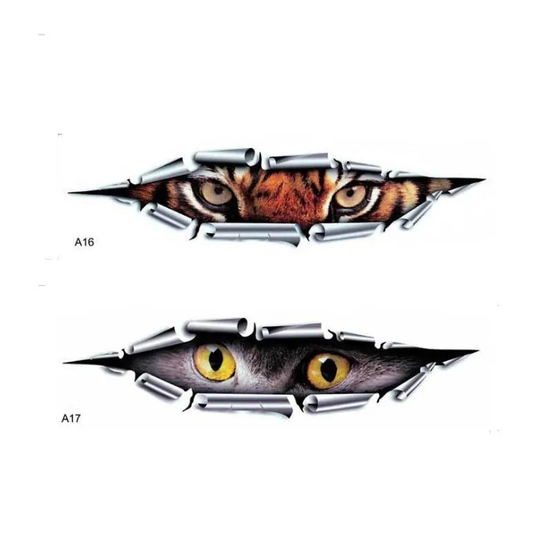 3D Tiger Eye and Eagle Eye design car door sticker on transparent background, 10x35cm.