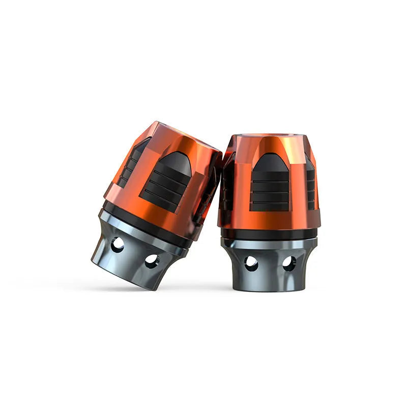 Pair of anodised aluminium alloy fork cups for vehicle front axle modification in choice of colours.