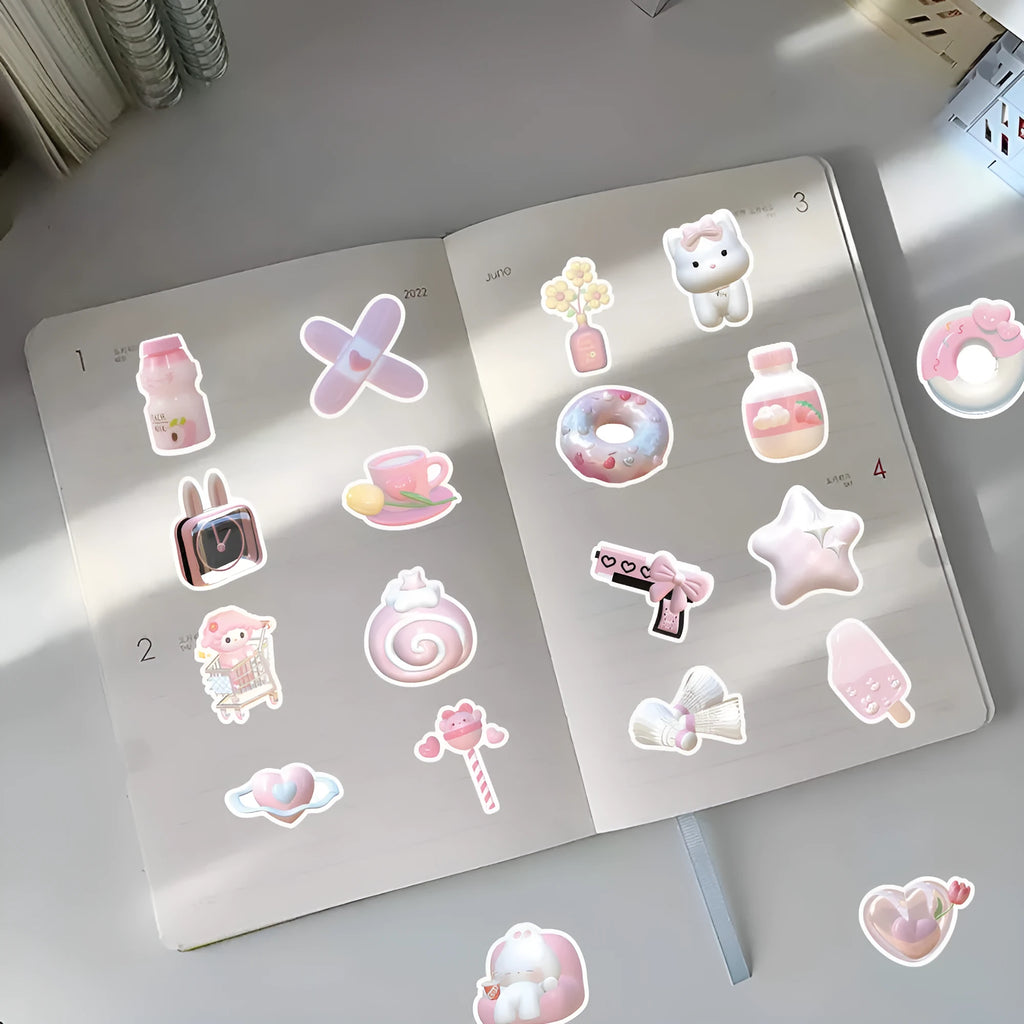 Two sheets of pink girl heart decorative stickers with realistic 3D effect, showing style A and style B patterns.