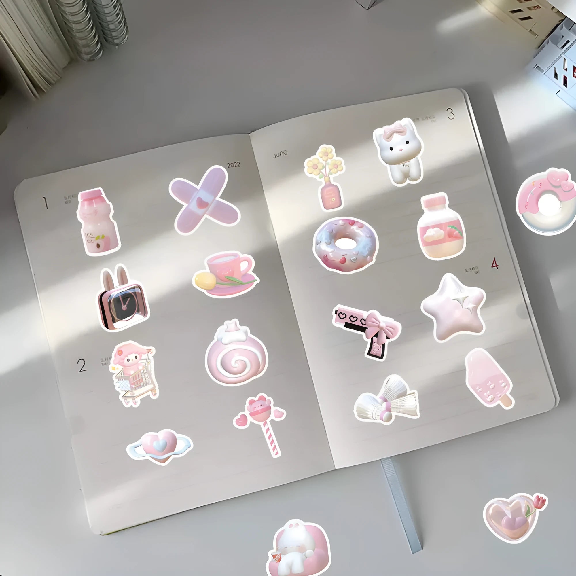 Two sheets of pink girl heart decorative stickers with realistic 3D effect, showing style A and style B patterns.