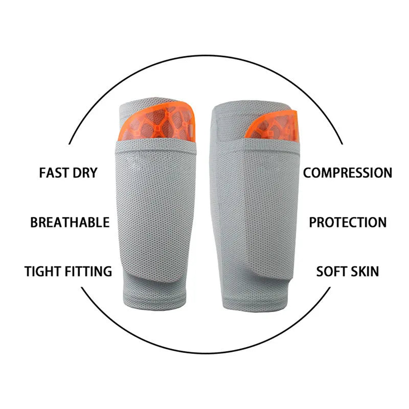Nylon football leggings socks with pocket design, available in black, blue, green, grey, orange, white, sizes S M L.